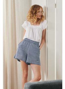 Tchibo Women Checkered Pull On Shorts, White  - Image 1