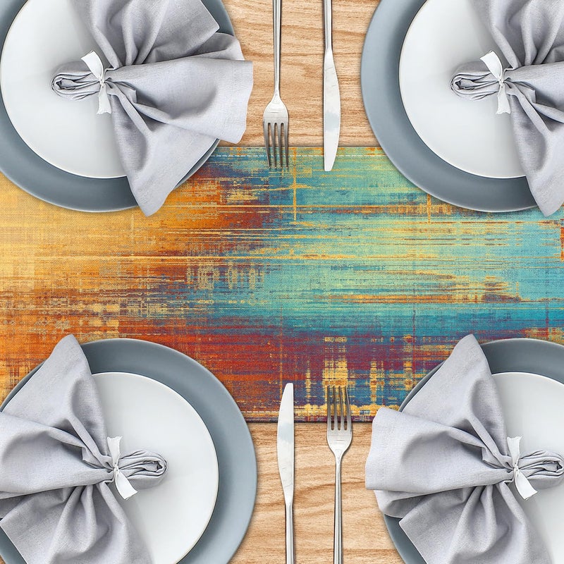 AILUER Small Table Runner Vintage Abstract Blue and Orange Table Runner Messy Rust Painting Farmhouse Coffee Table Runners for Kitchen Dining Table Home Decor 36" - Image 4