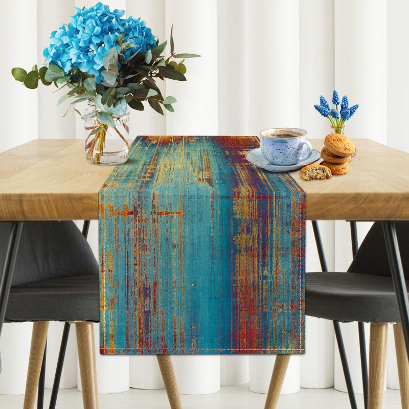 AILUER Small Table Runner Vintage Abstract Blue and Orange Table Runner Messy Rust Painting Farmhouse Coffee Table Runners for Kitchen Dining Table Home Decor 36" - Image 2