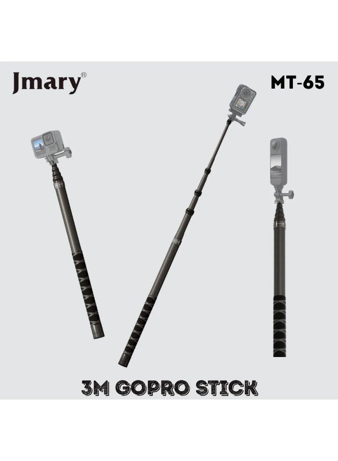 Jmary "3-Meter Extendable Carbon Fiber Selfie Stick for Action Cameras – Ultra-Lightweight, Durable, Telescopic Pole Compatible with GoPro, DJI, Insta360 & More – Ideal for Vlogging, Travel, and Outdoor Adventures" - Image 4