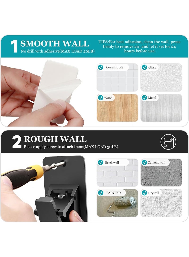 Adhesive No Drill Curtain Rod Brackets - Heavy Duty 30LB Holders for Bathroom Bedroom Kitchen, Universal Damage-Free Window Rod Hooks with Nail-Free Installation (2PC Black) - Image 5