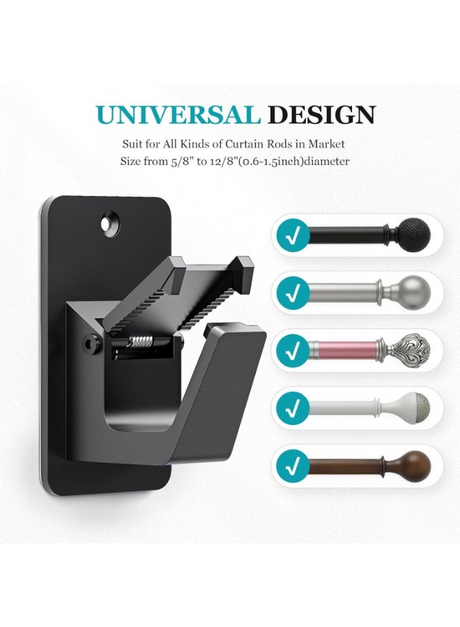 Adhesive No Drill Curtain Rod Brackets - Heavy Duty 30LB Holders for Bathroom Bedroom Kitchen, Universal Damage-Free Window Rod Hooks with Nail-Free Installation (2PC Black) - Image 2