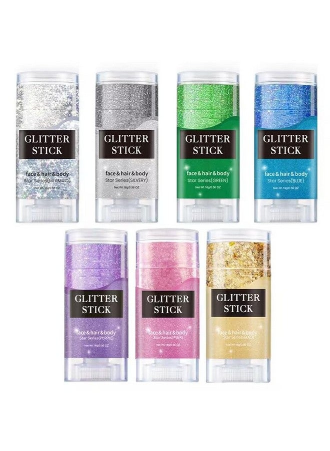 Melemando Body Glitter Stick 7 Colors Holographic Mermaid Sequins Chunky Face Glitter Stick Singer Concerts Or Music Festival Rave Glitter Makeup For Facebodyhaireyeslip (0.56 Oz 02 Gold) - Image 2