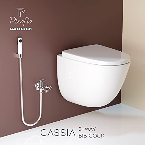 Pixaflo Cassia Brass 2-Way Bib Cock 2-in-1 Tap Two Way Two in One Faucet with Wall Flange, Chrome - Image 3