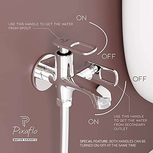 Pixaflo Cassia Brass 2-Way Bib Cock 2-in-1 Tap Two Way Two in One Faucet with Wall Flange, Chrome - Image 4