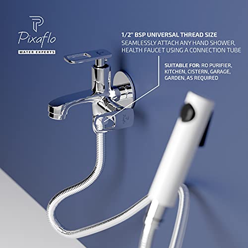 Pixaflo Cassia Brass 2-Way Bib Cock 2-in-1 Tap Two Way Two in One Faucet with Wall Flange, Chrome - Image 2