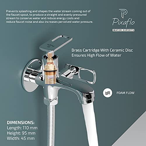 Pixaflo Cassia Brass 2-Way Bib Cock 2-in-1 Tap Two Way Two in One Faucet with Wall Flange, Chrome - Image 5
