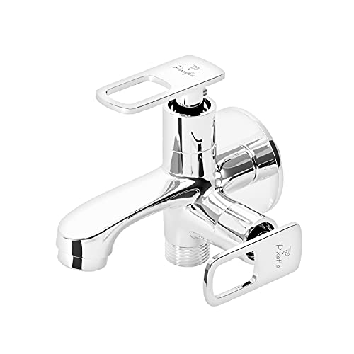 Pixaflo Cassia Brass 2-Way Bib Cock 2-in-1 Tap Two Way Two in One Faucet with Wall Flange, Chrome - Image 1