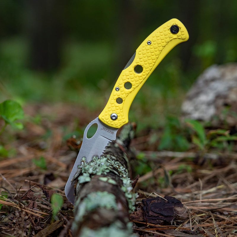 Maxam 5 Inch Saltwater Knife - Rust-Proof German Stainless Steel Serrated Blade with High-Visibility Yellow Handle, Reversible Pocket Clip, Lanyard Hole - Image 5