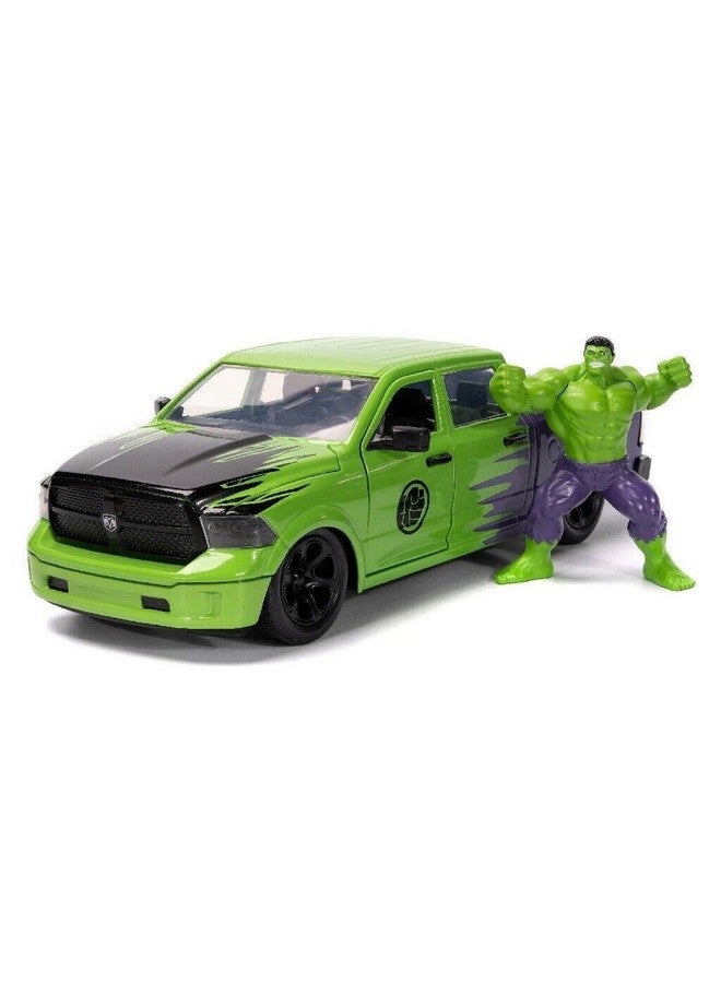 Jada Toys Marvel 1:24 Dodge Ram 1500 Die-Cast Car & 2.75" Incredible Hulk Figure, Toys for Kids and Adults - Image 1