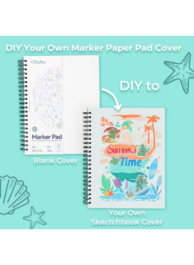 Ohuhu - Ohuhu Sketchbook Bleedproof- A4, 60 Sheets/120 Pages of 150GSM Smooth Drawing Paper, A4 Large Paper Size, Double Sided Marker Pad, Spiral Bound Art Book for Alcohol Markers - Image 1