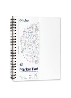 Ohuhu Sketchbook Bleedproof- A4, 60 Sheets/120 Pages of 150GSM Smooth Drawing Paper, A4 Large Paper Size, Double Sided Marker Pad, Spiral Bound Art Book for Alcohol Markers