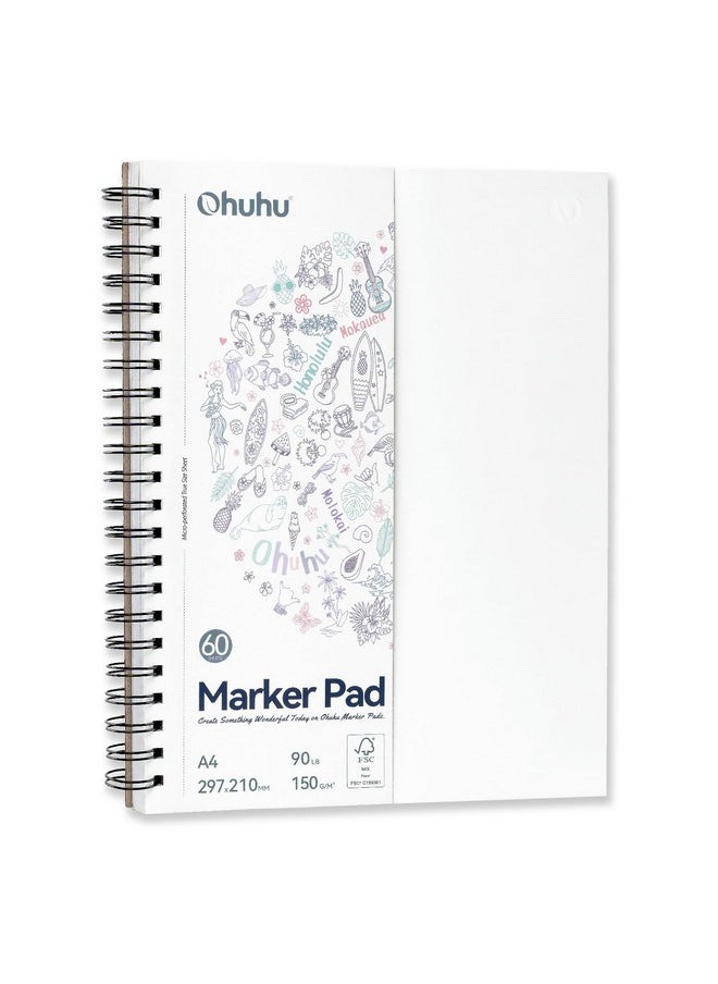 Ohuhu - Ohuhu Sketchbook Bleedproof- A4, 60 Sheets/120 Pages of 150GSM Smooth Drawing Paper, A4 Large Paper Size, Double Sided Marker Pad, Spiral Bound Art Book for Alcohol Markers - Image 1