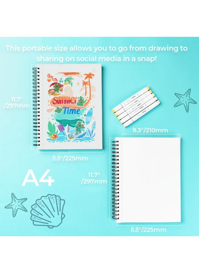 Ohuhu - Ohuhu Sketchbook Bleedproof- A4, 60 Sheets/120 Pages of 150GSM Smooth Drawing Paper, A4 Large Paper Size, Double Sided Marker Pad, Spiral Bound Art Book for Alcohol Markers - Image 1