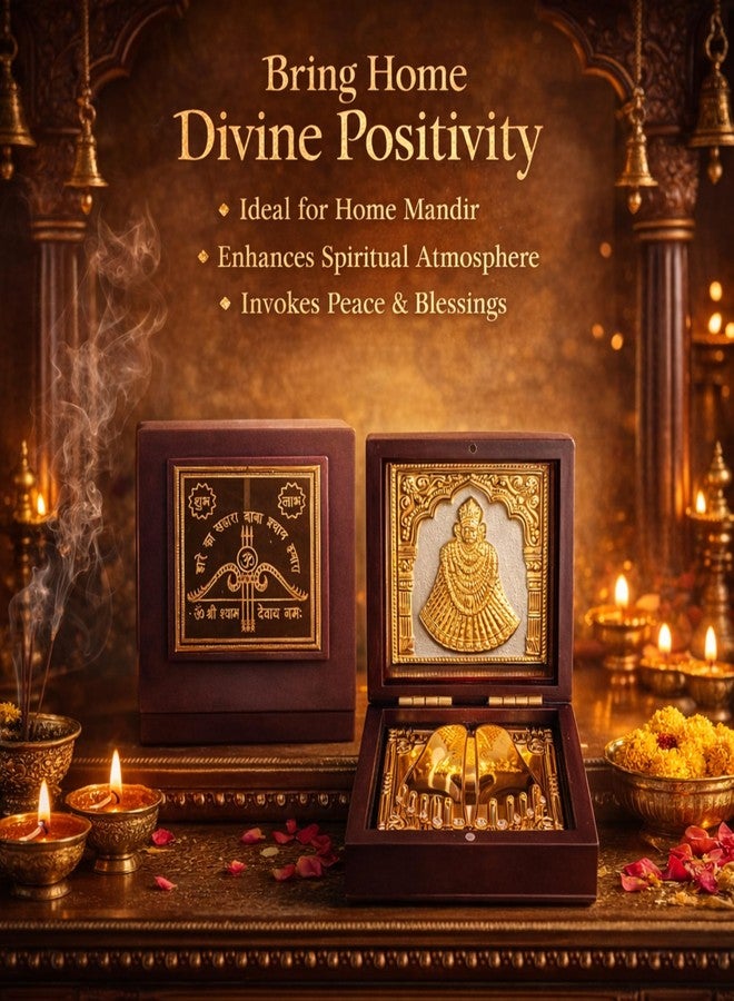 DK trades Gold Plated Khatushyam Baba Ji Pooja Box - Premium Gold Khatushyam Ji for Pooja Box| Pocket Temple Khatushyam Ji with Charan Paduka| Unique Home, Office - Image 3