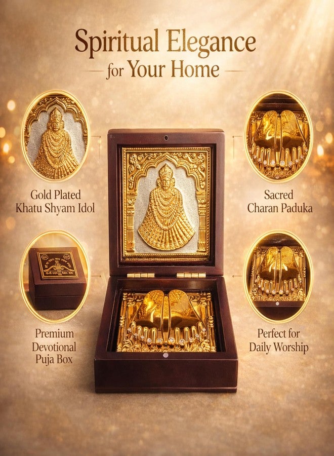DK trades Gold Plated Khatushyam Baba Ji Pooja Box - Premium Gold Khatushyam Ji for Pooja Box| Pocket Temple Khatushyam Ji with Charan Paduka| Unique Home, Office - Image 2