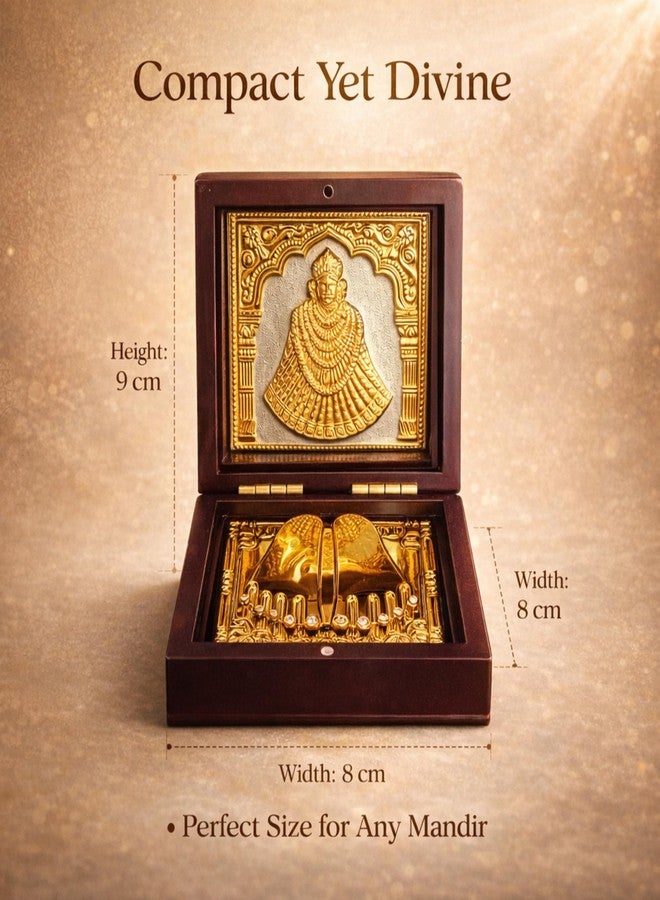 DK trades Gold Plated Khatushyam Baba Ji Pooja Box - Premium Gold Khatushyam Ji for Pooja Box| Pocket Temple Khatushyam Ji with Charan Paduka| Unique Home, Office - Image 1