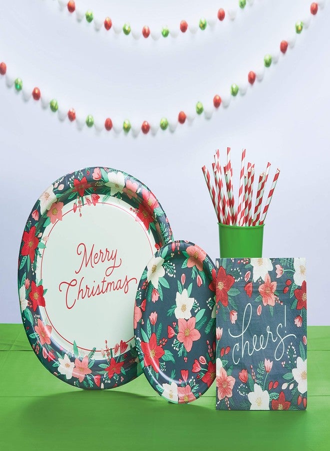 American Greetings 36-Count 7 in. Paper Dessert Plates, Winter Floral Christmas Party Supplies - Image 4