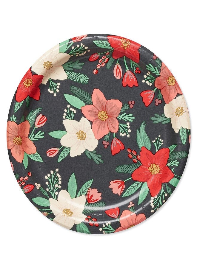 American Greetings 36-Count 7 in. Paper Dessert Plates, Winter Floral Christmas Party Supplies - Image 1