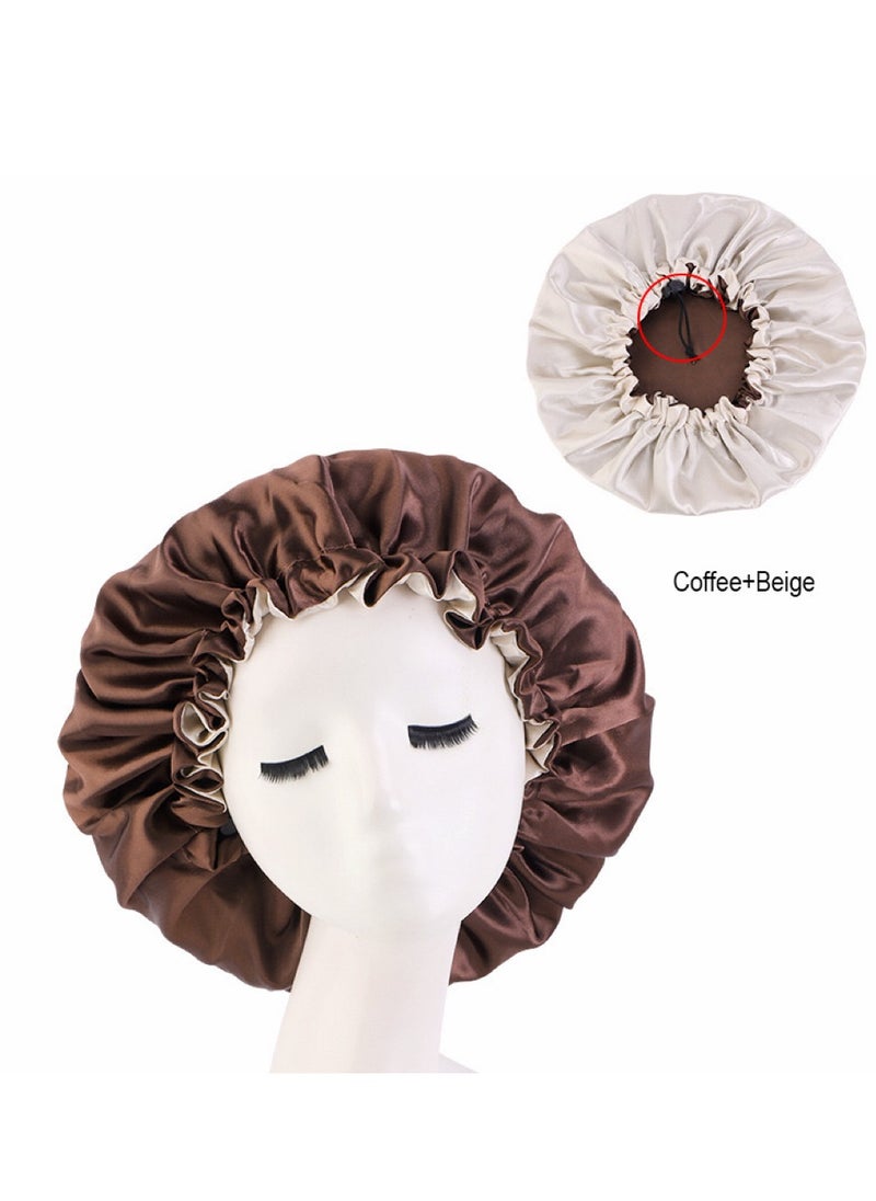 JoyousSto - Women's Adjustable Reversible Satin Bonnet - Soft Double Sided Sleep Cap, hair bonnet protects Natural Hair, brown - Image 1