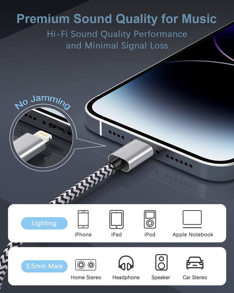 Haoano Aux Cord for iPhone, [2Pack/3.3ft] iPhone 3.5mm headphone Jack Aux Cord Lightning to AUX Audio Cable for Car Home Stereo Speaker Headphone Compatible with iPhone 14 13 12 11 Pro Max Mini XR XS 8 iPad - Image 4