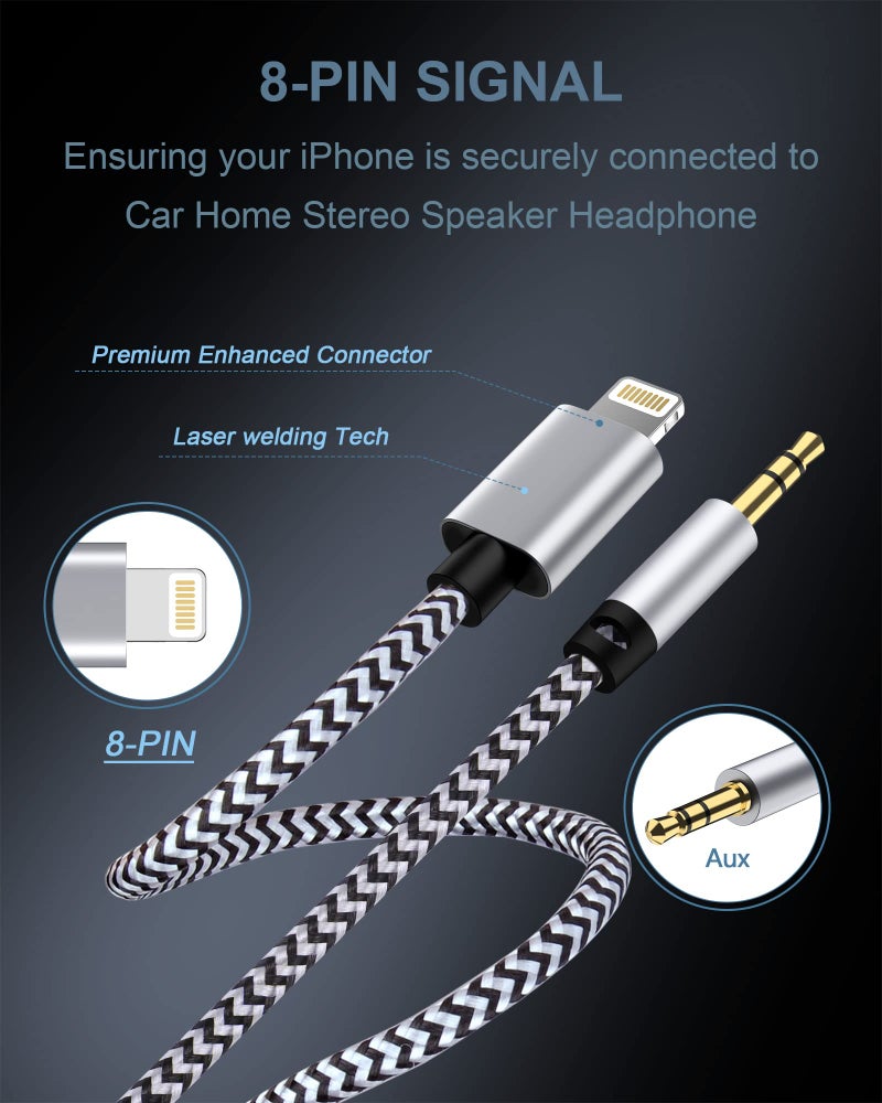 Haoano Aux Cord for iPhone, [2Pack/3.3ft] iPhone 3.5mm headphone Jack Aux Cord Lightning to AUX Audio Cable for Car Home Stereo Speaker Headphone Compatible with iPhone 14 13 12 11 Pro Max Mini XR XS 8 iPad - Image 3