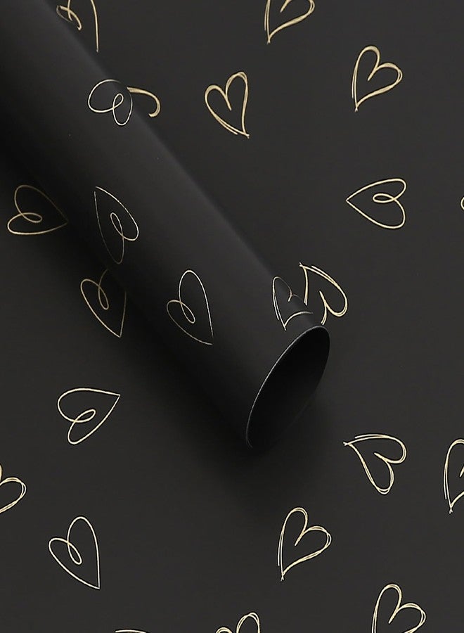 MLSG 20 Sheet Solid Color Heart Wrapping Paper - Waterproof Floral Bouquet Wrapping Paper, Florist Supplies Packaging Paper for Wedding Birthday Gift Wrap Paper (Black Gold) - Image 1