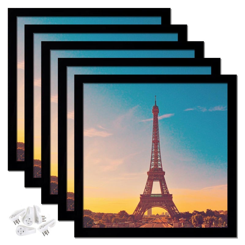 icariery 8x8 Picture Frame Set of 5 Black Square Photo Frames High Transparent Wall Gallery Desktop Horizontal Vertical for Canvas Collage Photo Poster Certificate 8 x 8 inches