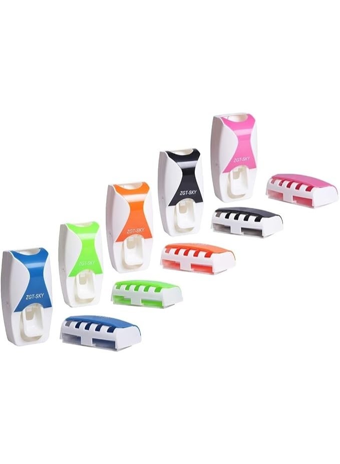 Generic Automatic Toothpaste Dispenser & 5 Toothbrush Holder - Wall Mount, Multiple Colors - Image 1