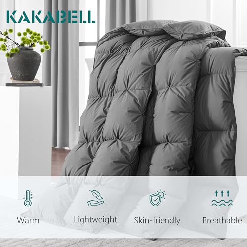 KAKABELL Pinch Pleat Goose Down Feathers Fiber Comforter King Size All SeasonUltra Soft and Cozy Noiseless Duvet Insert with Egyptian Cotton Blend CoverFluffy Warm Comforter InsertGrey90X106 - Image 3