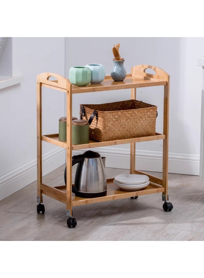 LINGWEI Bamboo Kitchen Trolley 60x78x33cm Kitchen Storage Rack Utility Serving Cart Bamboo Wood Storage Trolley Brown - Image 1