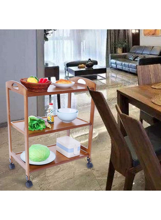 LINGWEI Bamboo Kitchen Trolley 60x78x33cm Kitchen Storage Rack Utility Serving Cart Bamboo Wood Storage Trolley Brown - Image 5