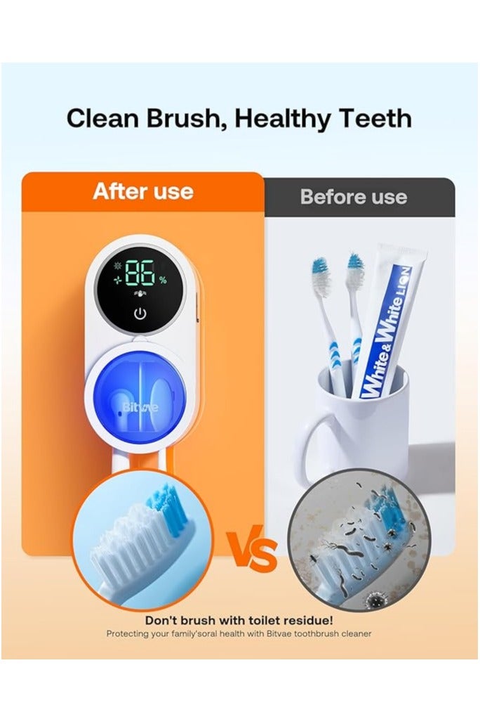 Bitvae Toothbrush Cleaner & Toothbrush Holder, Cleaning and Air Drying, LED Smart Screen, Rechargeable Wall Mount Toothbrush Holder for Bathrooms - Image 1