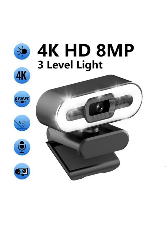 1pcs 4K Webcam with Autofocus Full HD Webcam for PC Laptop Streaming Rotatable Computer Camera with Built-in Microphone Fill Light for YouTube Live Broadcast Video Conferencing - Image 2