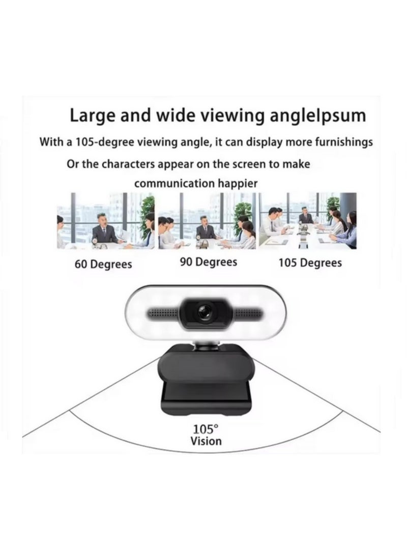 1pcs 4K Webcam with Autofocus Full HD Webcam for PC Laptop Streaming Rotatable Computer Camera with Built-in Microphone Fill Light for YouTube Live Broadcast Video Conferencing - Image 3