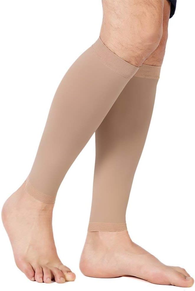 TOFLY ® Calf Compression Sleeve for Men & Women, 1 Pair, Footless Compression Socks 20-30mmHg for Leg Support, Shin Splint, Pain Relief, Swelling, Varicose Veins, Maternity, Nursing, Travel, Beige M - Image 2