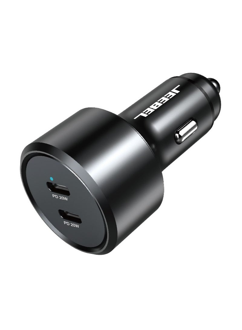 Car mobile charger with two Type-C ports, high-efficiency technology, with a power of 40 watts