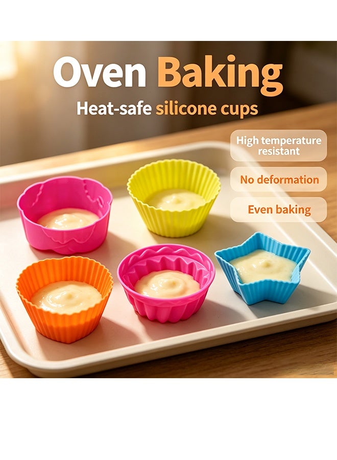 Quantum 50 Piece Silicone Multicolor Cup Cake Mould Set -  Reusable Nonstick Baking Molds  with Round Stars Heart Flowers Shape  for Party Halloween Christmas - Image 3