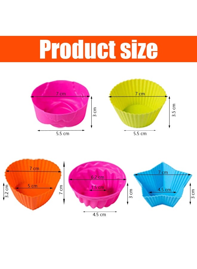 Quantum 50 Piece Silicone Multicolor Cup Cake Mould Set -  Reusable Nonstick Baking Molds  with Round Stars Heart Flowers Shape  for Party Halloween Christmas - Image 2