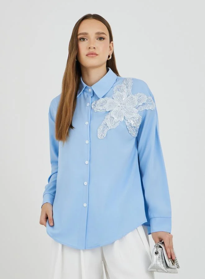 Take Two Take Two Embellished Spread Collar Long Sleeve Shirt