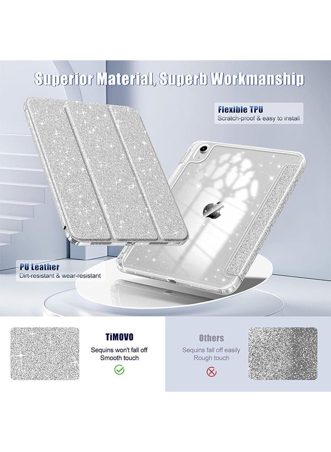 iPad case for iPad (A16) 11th Generation 11 inch (2025) / iPad 10th Generation 10.9 inch（2022） | Trifold stand with pen slot | Acrylic transparent back panel for drop resistance Glittering Sparkly Shockproof Cover(Rose red) - Image 3