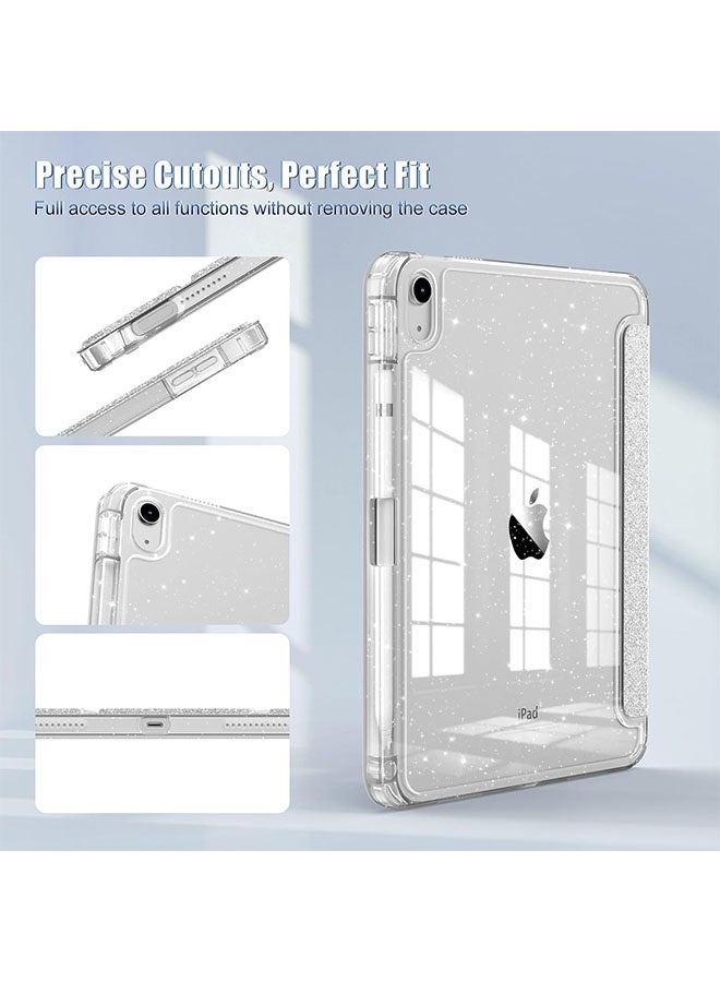 iPad case for iPad (A16) 11th Generation 11 inch (2025) / iPad 10th Generation 10.9 inch（2022） | Trifold stand with pen slot | Acrylic transparent back panel for drop resistance Glittering Sparkly Shockproof Cover(Rose red) - Image 4