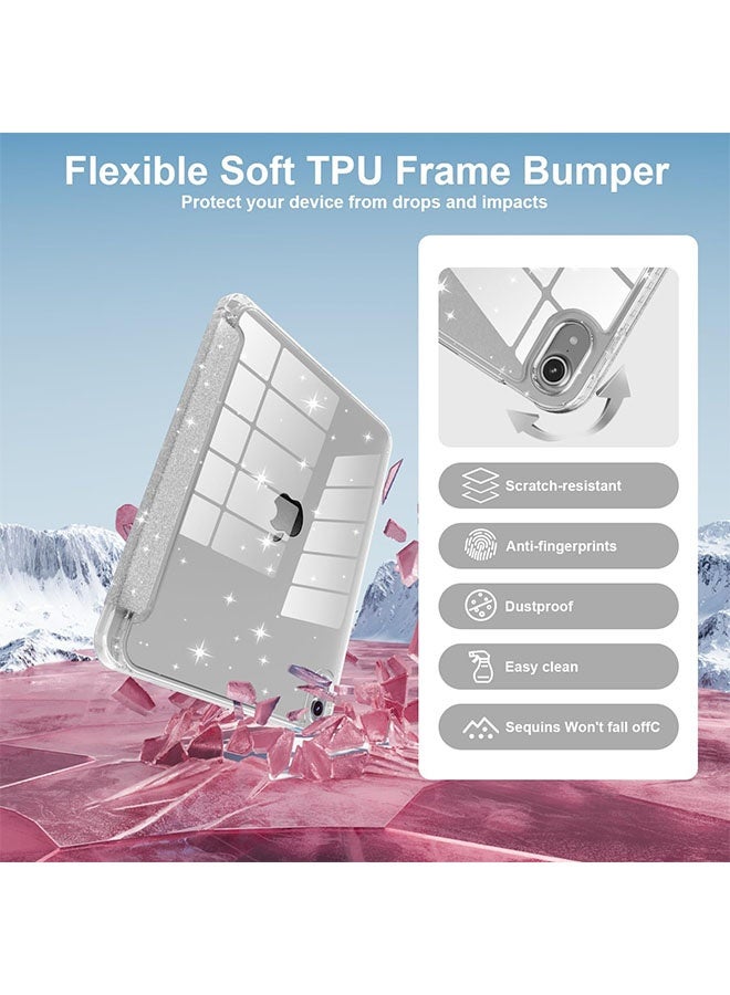 iPad case for iPad (A16) 11th Generation 11 inch (2025) / iPad 10th Generation 10.9 inch（2022） | Trifold stand with pen slot | Acrylic transparent back panel for drop resistance Glittering Sparkly Shockproof Cover(Rose red) - Image 5