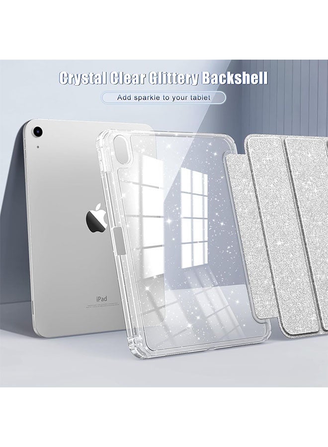 iPad case for iPad (A16) 11th Generation 11 inch (2025) / iPad 10th Generation 10.9 inch（2022） | Trifold stand with pen slot | Acrylic transparent back panel for drop resistance Glittering Sparkly Shockproof Cover(Rose red) - Image 2