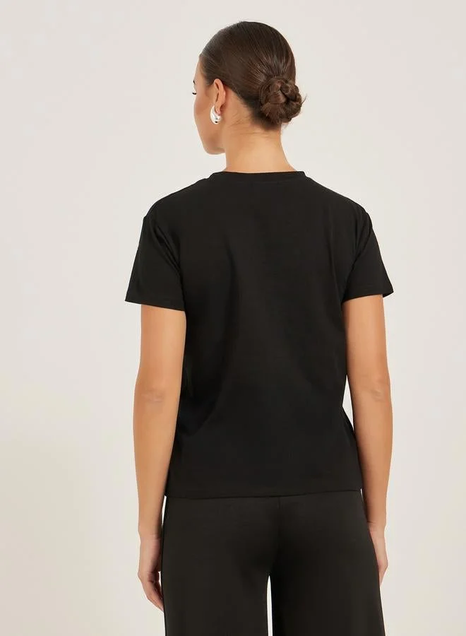 Styli Styli Floral Applique Detail Regular Fit T-Shirt