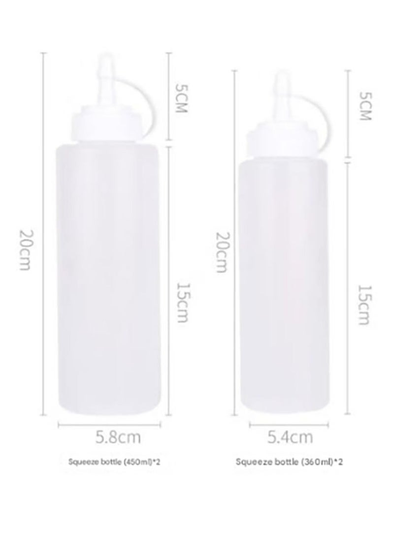 Jingke Condiment Squeeze Bottles with Screw Caps, Leak Proof - Perfect for Ketchup, Mustard, Syrups, Sauces, Relishes, Oils - Pack of 4 - Image 2