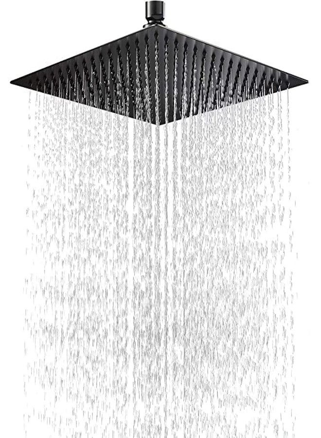 TOSCH Stainless Steel 304 8x8 INCHES Showerhead Grade High Pressure Square BLACK Extra Heavy Rainfall Ultra Slim Ceiling or Wall mount Overhead Shower Only (WITHOUT ARM) Black matte Finish - Image 1