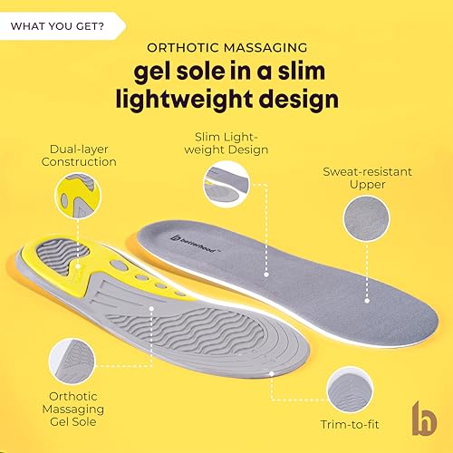 betterhood PosturePro Dual-Layer Gel Insoles | Small, 5-8 UK | Insole for Extra Cushioning, Daily-Use Shoe Inserts, Helps Long-Term Feet Health, Thin Non-Bulk Design, Trim to Fit (Pack of 1 Pair) - Image 3