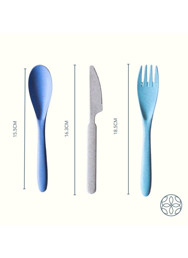 IRIDA NATURALS - Wheat Straw Cutlery Set - Set of 4 Portable Fork and Spoon Set with Travel Case & Spoon Box for School | Unbreakable, Reusable, Light Weight, EcoFriendly & Dishwasher Safe - Light Blue - Image 1