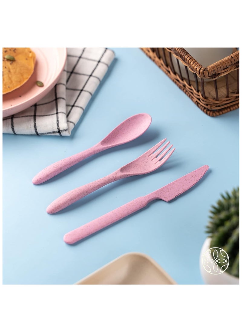 IRIDA NATURALS - Wheat Straw Cutlery Set - Set of 4 Portable Fork and Spoon Set with Travel Case & Spoon Box for School | Unbreakable, Reusable, Light Weight, EcoFriendly & Dishwasher Safe - Light Blue - Image 1